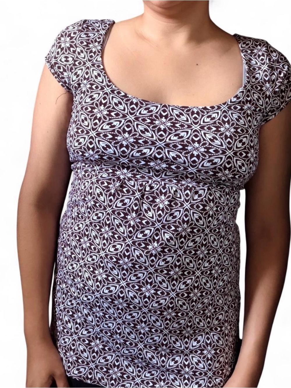 Tyte Jeans Brown and White Scoop Neck Cap Sleeve Tunic